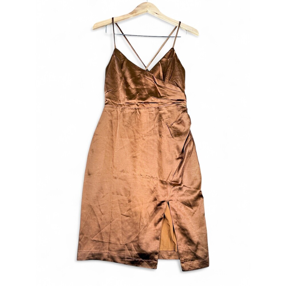 Lulus Copper Satin Slip Dress Sz S Spaghetti Straps